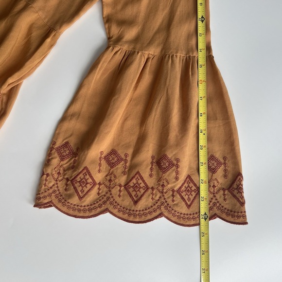 Womens Large Orange Red Embroidery Flare Sleeve Blouse Top Boho Festival Peasant - Picture 13 of 13